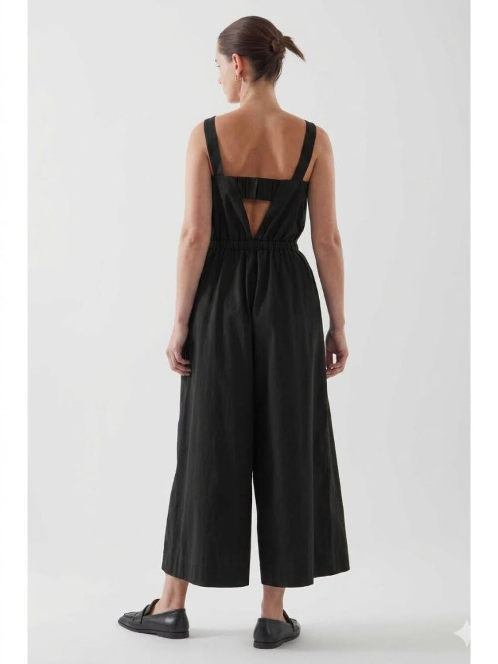 COS Cotton Poplin Wide-Leg Square-Neck Jumpsuit Size 6 Black - Picture 3 of 11